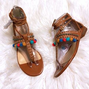 Vince Camuto Pom Pom Tie Wrap Leather Sandal 🎊